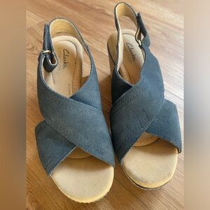 Clarks ultimate comfort collection navy cork wedges, 7.5